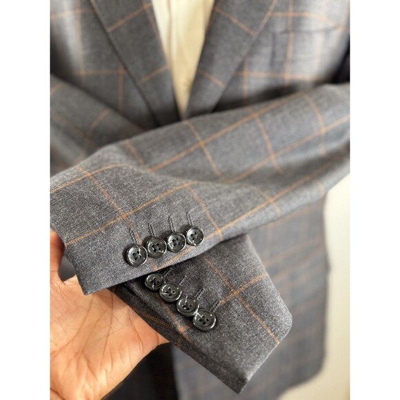 Baroni Lanificio Di Pray Mens Blazer Gray Plaid Wool Silk Two Button Suit 46R - Picture 9 of 13
